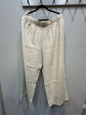 Abercrombie & Fitch Cream Wide-Leg Linen-Blend Pants